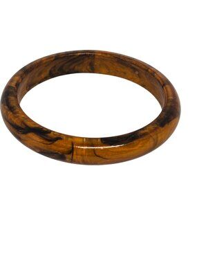 Brown Marbled Resin Bangle Bracelet - 2.5" Inner Diameter - Retro Vintage Look J